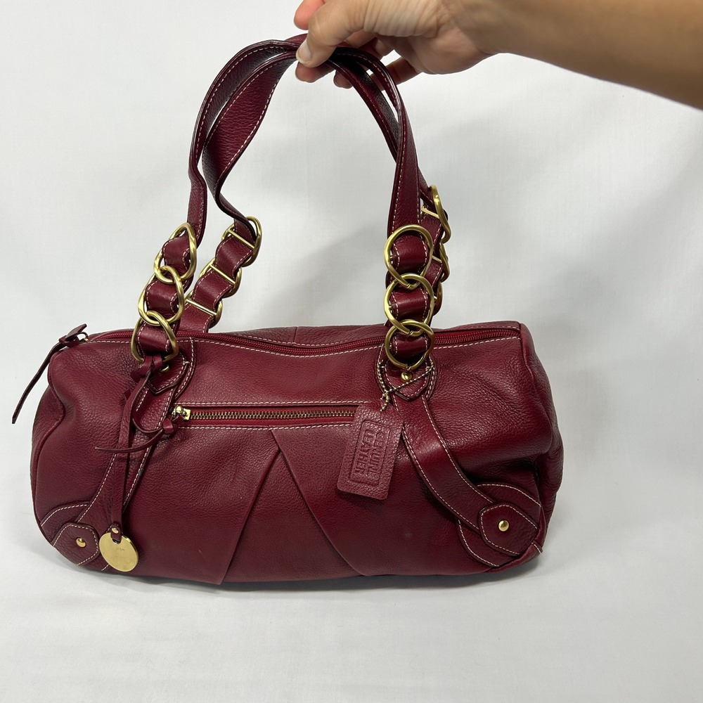 a.n.a. Maroon Genuine Leather Barrel Bag – Gold Hardware & Chain-Link Straps